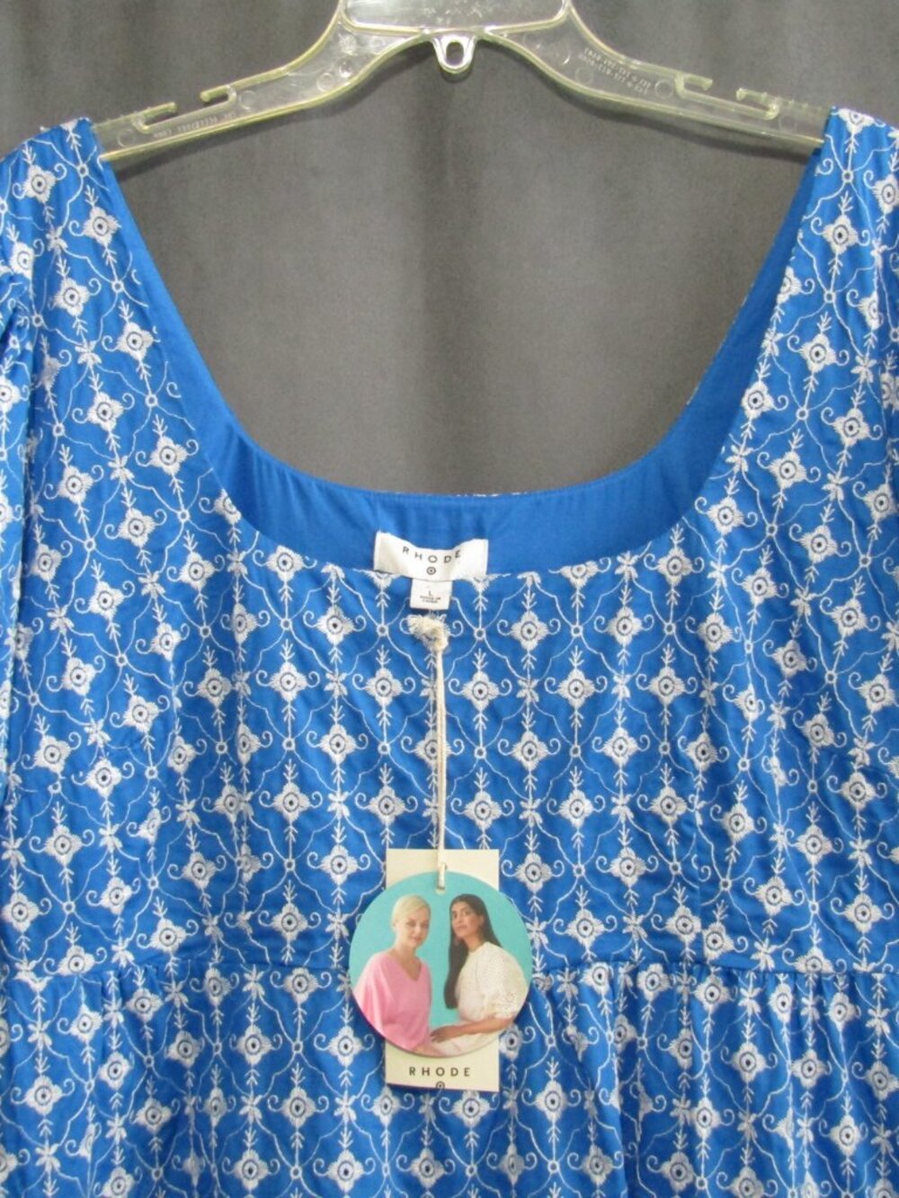 Rhode x Target Blue Eyelet Puff Sleeve Mini Dress Size L Babydoll Lined New Tag - Picture 3 of 13